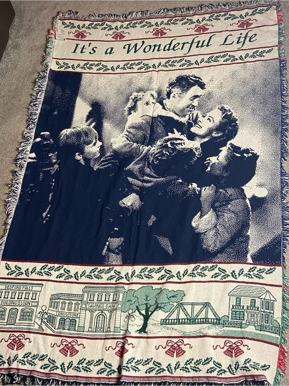 It’s a Wonderful Life, Bedford Falls, Woven Tapestry Throw Blanket with Tag